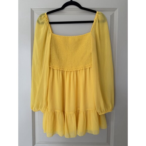Aritzia Wilfred Tempest Mini Dress in Yellow Size Small Long Sleeve Squareneck - Picture 2 of 7